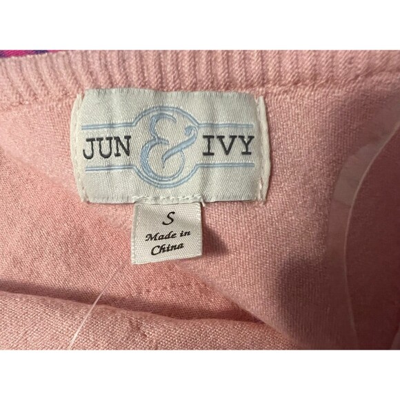 Francesca's Jun & Ivy Sweater  Womens S  Pink Off Shoulder Lace Trim V-Neck Top - Picture 4 of 7